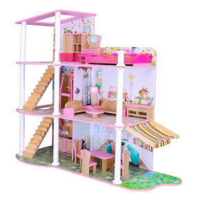 Домик деревянный для кукол DOLL HOUSE с мебелью, 3 этажа, 5 комнат (высота 106,5 см), арт. B743