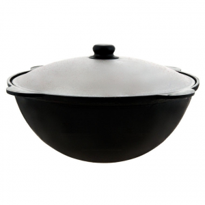 Узбекский казан чугунный 12 литров с крышкой (плоское дно). Наманган