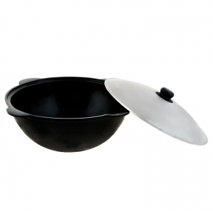 Узбекский казан чугунный 12 литров с крышкой (плоское дно). Наманган