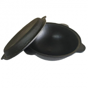 Узбекский казан чугунный 16 л (9-11 персон) с крышкой-сковородой (плоское дно). Наманган