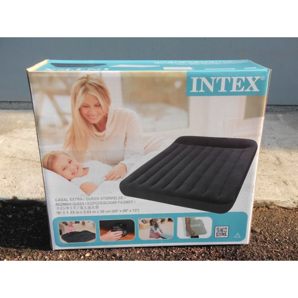 Надувной матрас Intex 152x203x30(25) с подголовником (усиленный), арт. 64143 (темно-серый)