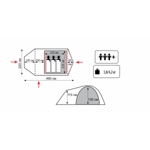 Палатка туристическая Tramp Lite Twister 3-х местная, арт TLT-024 (490х220х130)
