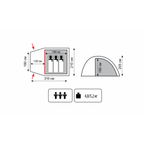 Палатка Кемпинговая Totem Apache 3-х местная ,арт. TTT-023 (310х210х205)