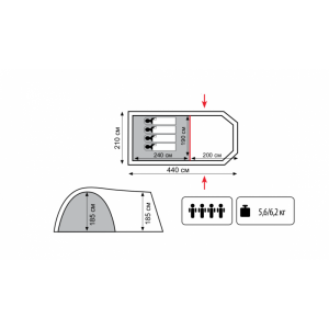 Палатка Кемпинговая Totem Catawba 4-х местная, арт. TTT-024 (440х210х185)