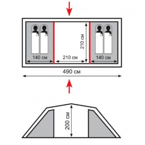 Палатка двухкомнатная Totem Hurone 4-х местная, арт. TTT-025 (500х220х200)