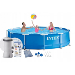 Набор!!! Каркасный бассейн Intex 366х76см с фильтр-насосом 2000 л/ч, с тентом и альгитинн, арт. 28212 в наборе