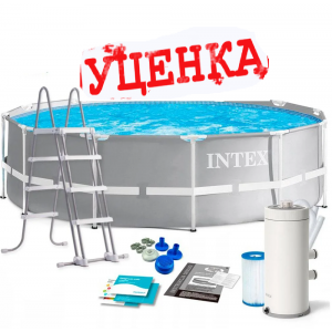 Каркасный бассейн 26718 Intex 366 х 122см + фильтр-насос+лестница, 10685л. Уценка