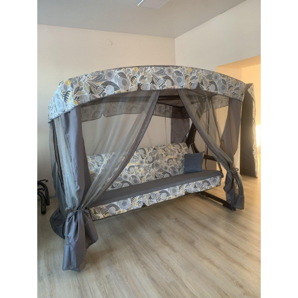 Качели садовые Мобеком Секвойя (серый матрас цветочный принт)  230х143х160 см